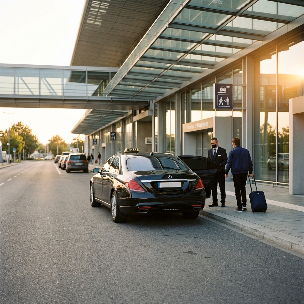 Clean vehicle waiting at airport terminal